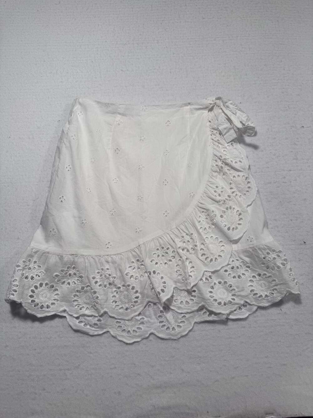 Japna White Eyelet Wrap Mini Skirt XS